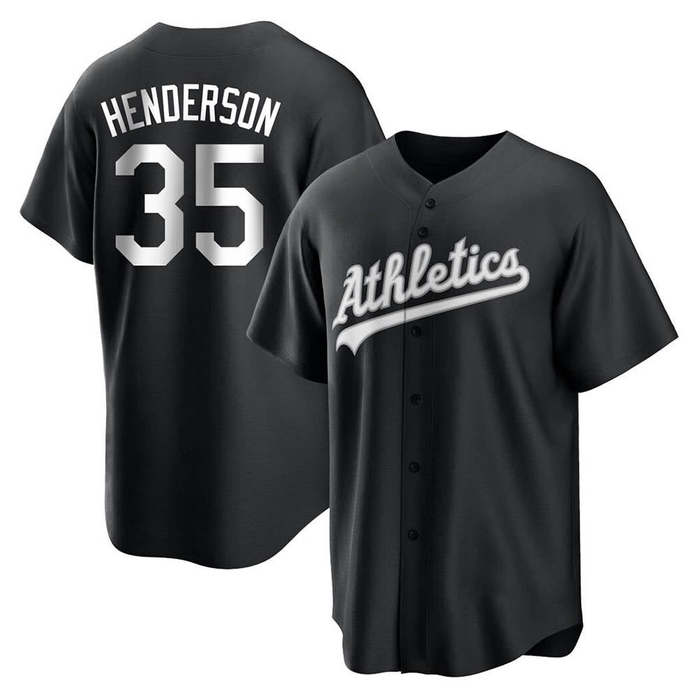 Silnrao Athletics #35 Rickey Henderson Player Black&White Replica Stitched Jersey