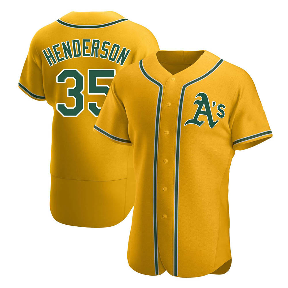 Silnrao Athletics #35 Rickey Henderson Player Gold Authentic Alternate Stitched Jersey