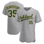 Silnrao Athletics #35 Rickey Henderson Player Gray Authentic Road Stitched Jersey