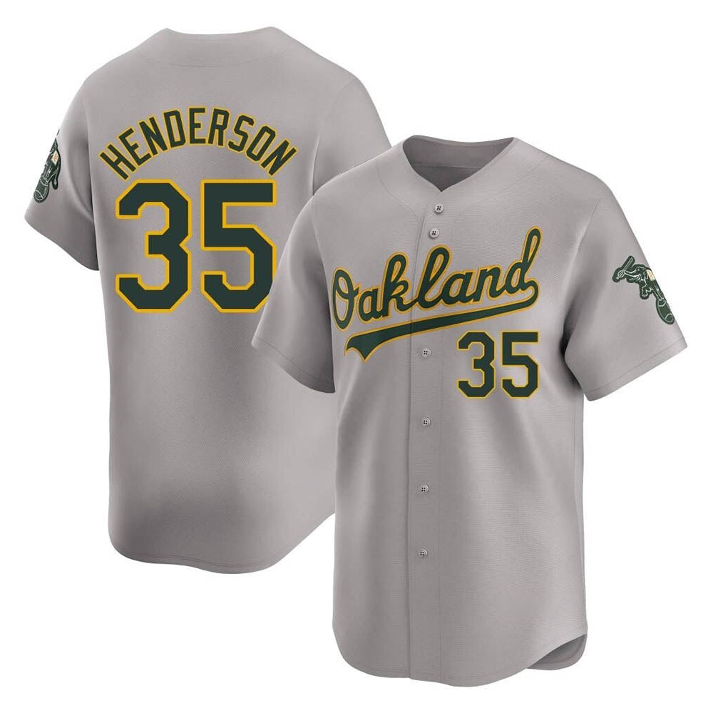 Silnrao Athletics #35 Rickey Henderson Player Gray Limited Away Stitched Jersey