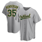Silnrao Athletics #35 Rickey Henderson Player Gray Replica Road Stitched Jersey