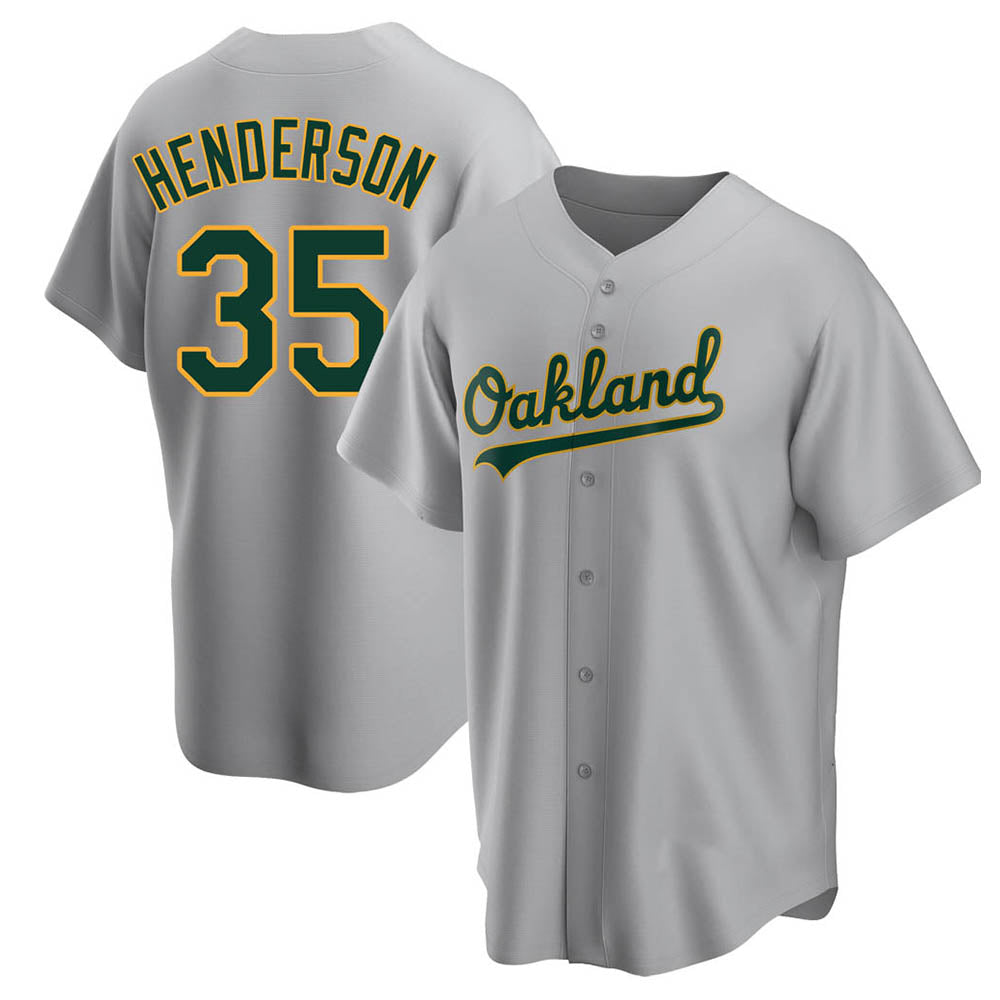 Silnrao Athletics #35 Rickey Henderson Player Gray Replica Road Stitched Jersey