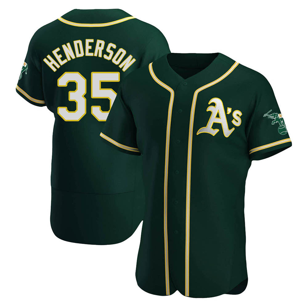 Silnrao Athletics #35 Rickey Henderson Player Green Authentic Alternate Stitched Jersey