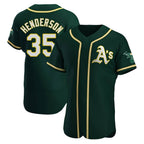 Silnrao Athletics #35 Rickey Henderson Player Green Authentic Alternate Stitched Jersey