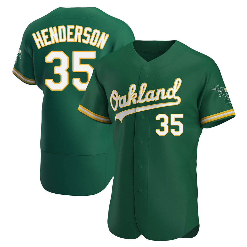 Silnrao Athletics #35 Rickey Henderson Player Green Authentic Kelly Alternate Stitched Jersey