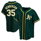Silnrao Athletics #35 Rickey Henderson Player Green Replica Alternate Stitched Jersey