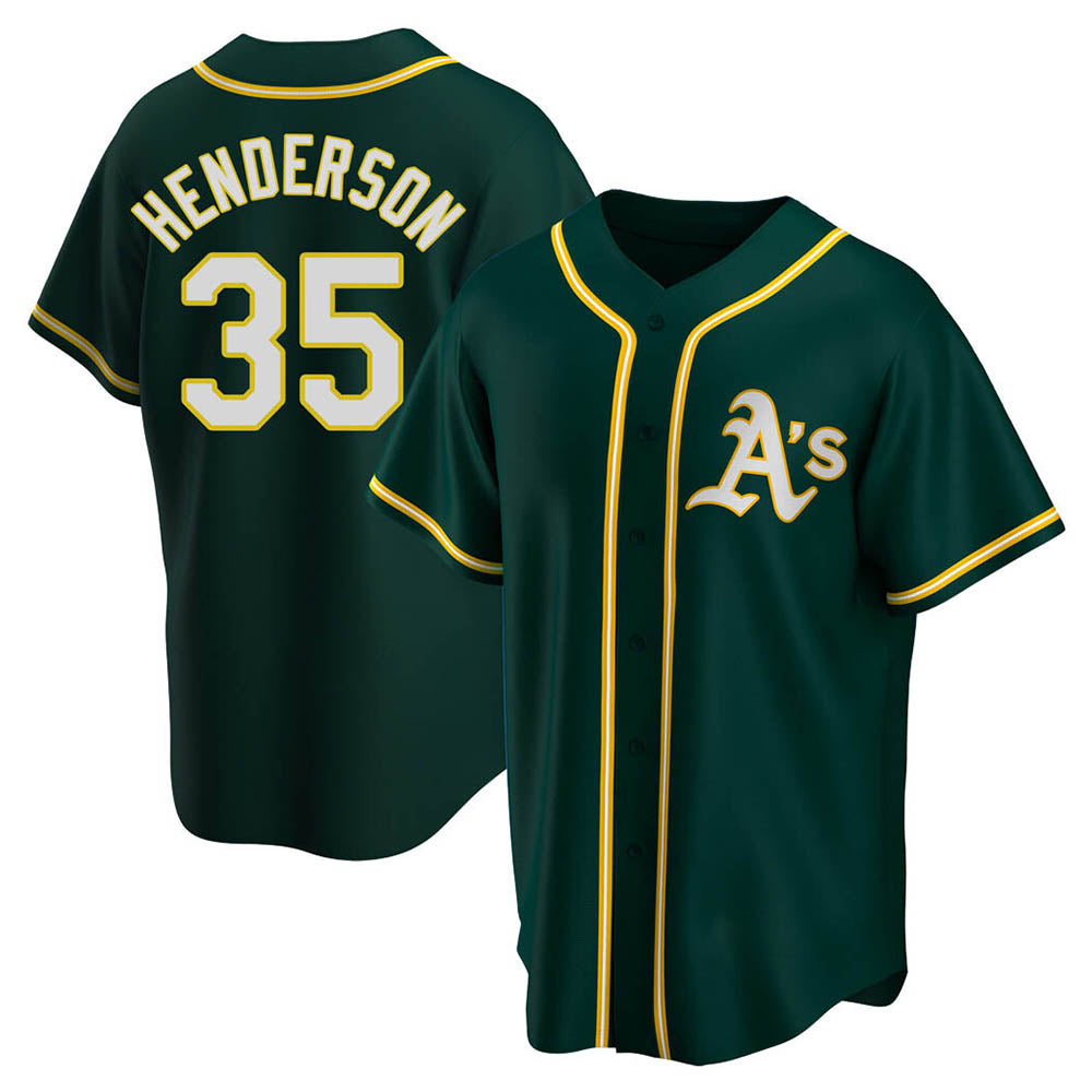 Silnrao Athletics #35 Rickey Henderson Player Green Replica Alternate Stitched Jersey