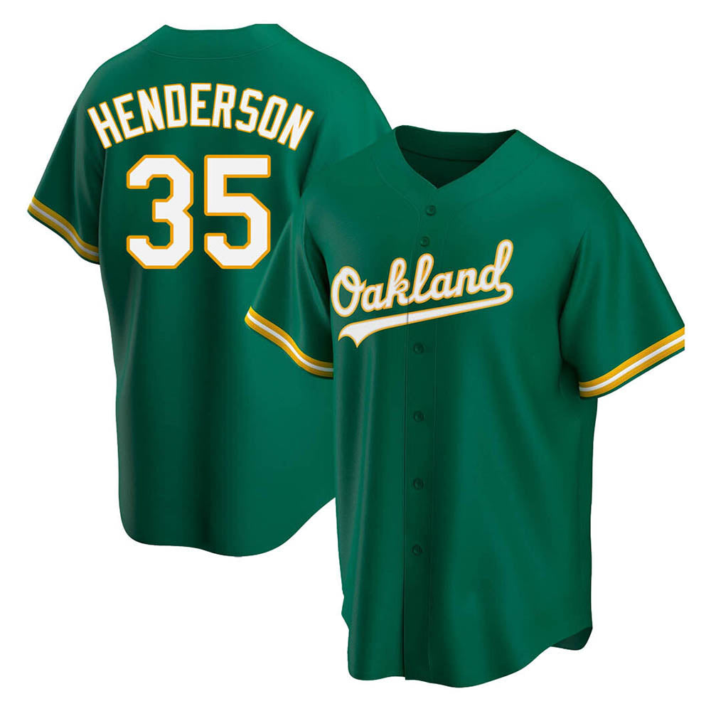 Silnrao Athletics #35 Rickey Henderson Player Green Replica Kelly Alternate Stitched Jersey