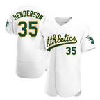 Silnrao Athletics #35 Rickey Henderson Player White Authentic Home Stitched Jersey