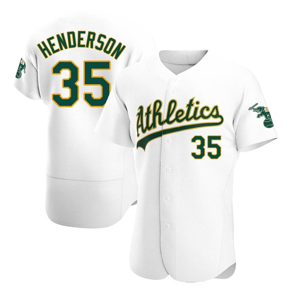 Silnrao Athletics #35 Rickey Henderson Player White Authentic Home Stitched Jersey