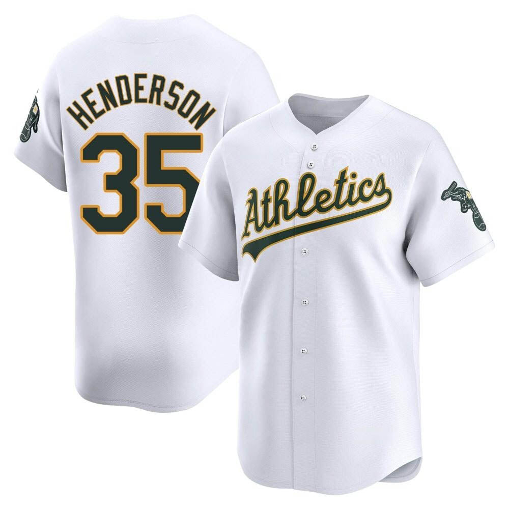 Silnrao Athletics #35 Rickey Henderson Player White Limited Home Stitched Jersey