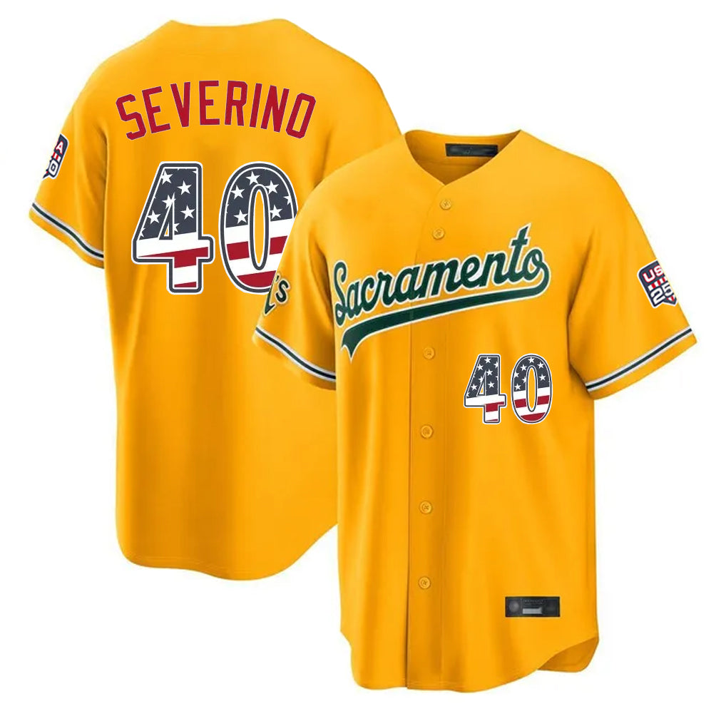 Silnrao Athletics #40 Luis Severino Player Gold USA 250 Fourth of July Home Game Stitched Jerseys