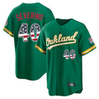 Silnrao Athletics #40 Luis Severino Player Kelly Green USA 250 Fourth of July Home Game Stitched Jerseys