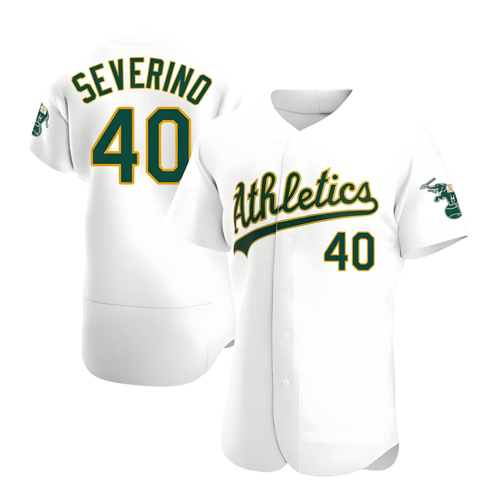 Silnrao Athletics #40 Luis Severino player White Authentic Home Stitched Jersey