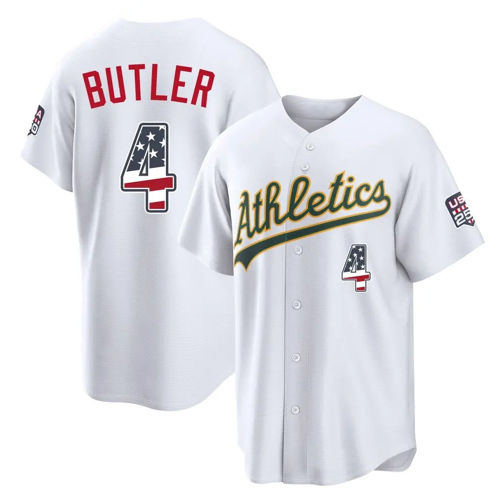 Silnrao Athletics #4 Lawrence Butler Player White USA 250 Fourth of July Home Game Stitched Jerseys