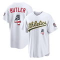 Silnrao Athletics #4 Lawrence Butler Player White USA 250 Fourth of July Home Game Stitched Jerseys