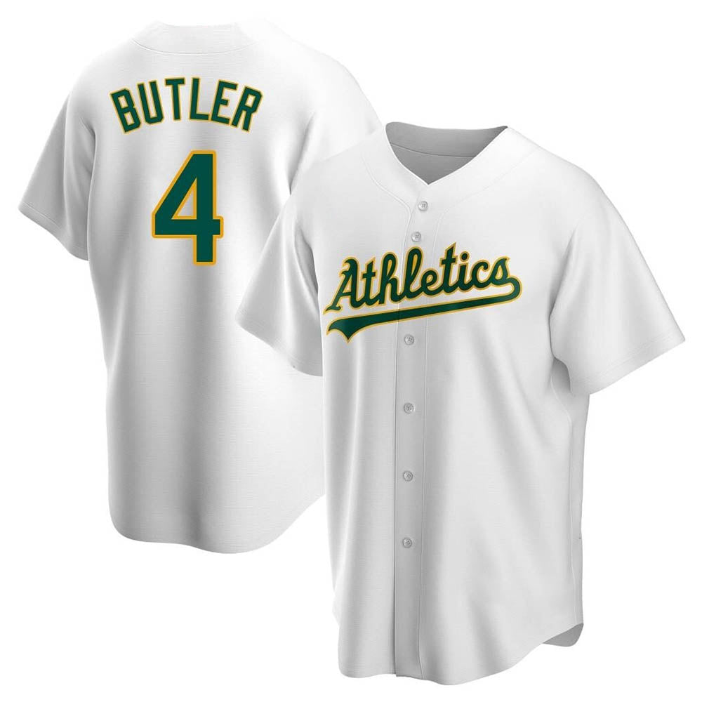 Silnrao Athletics #4 Lawrence Butler player White Replica Home Stitched Jersey
