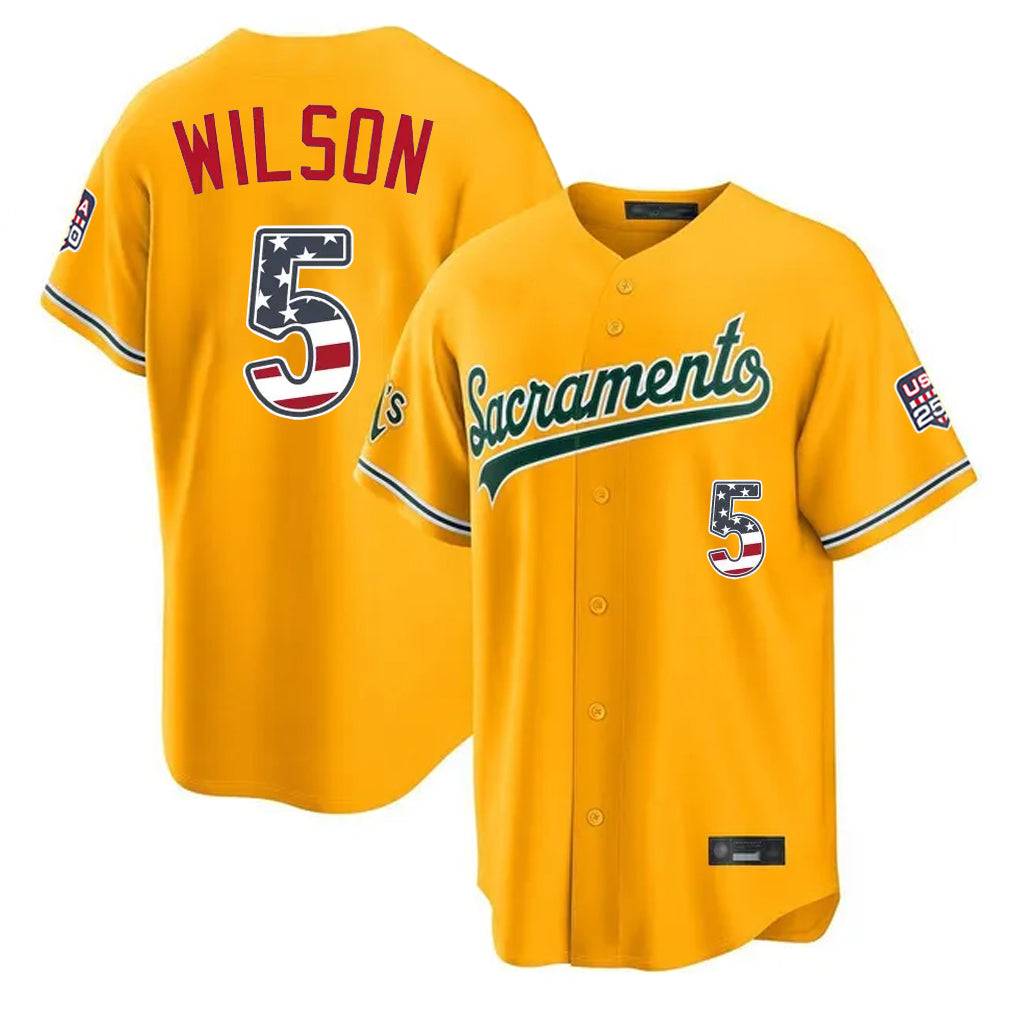 Silnrao Athletics #5 Jacob Wilson Player Gold USA 250 Fourth of July Home Game Stitched Jerseys