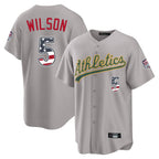 Silnrao Athletics #5 Jacob Wilson Player Gray USA 250 Fourth of July Home Game Stitched Jerseys