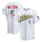 Silnrao Athletics #5 Jacob Wilson Player White USA 250 Fourth of July Home Game Stitched Jerseys