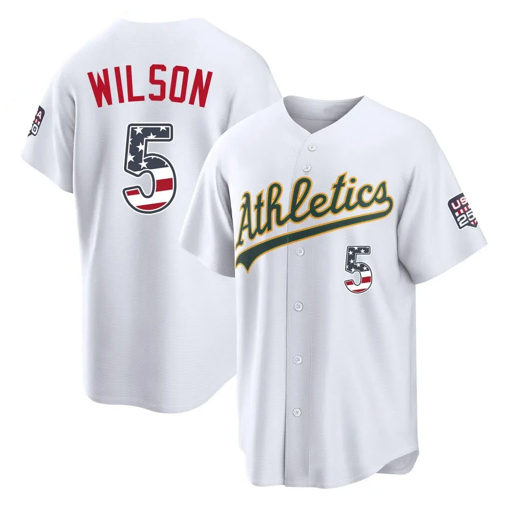 Silnrao Athletics #5 Jacob Wilson Player White USA 250 Fourth of July Home Game Stitched Jerseys