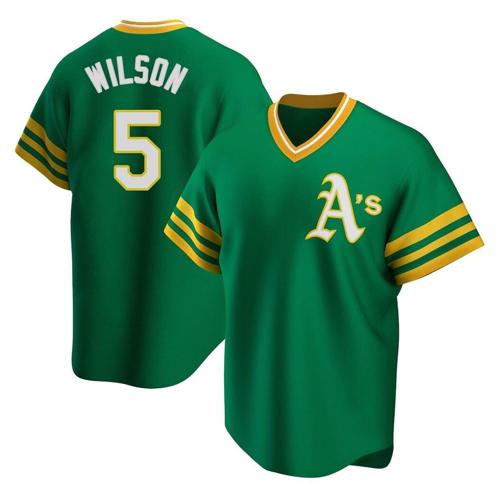 Silnrao Athletics #5 Jacob Wilson Green Replica Cooperstown Collection T shirt Stitched Jersey