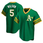 Silnrao Athletics #5 Jacob Wilson Green Replica Cooperstown Collection T shirt Stitched Jersey