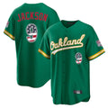 Silnrao Athletics #9 Reggie Jackson Player Kelly Green USA 250 Fourth of July Home Game Stitched Jerseys