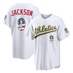 Silnrao Athletics #9 Reggie Jackson Player White USA 250 Fourth of July Home Game Stitched Jerseys
