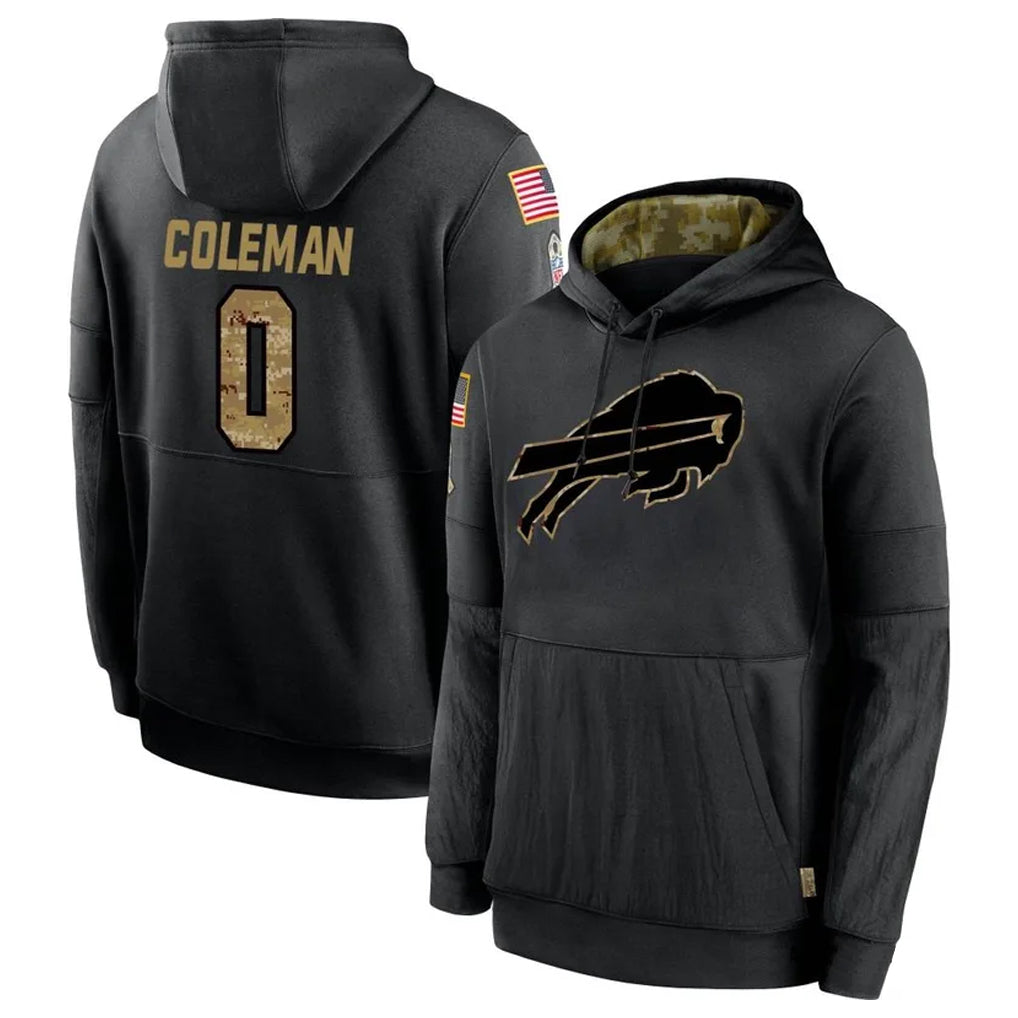 Silnrao B.Bills #0 Keon Coleman Player Salute to Service Black Hoodies Stitched Jerseys