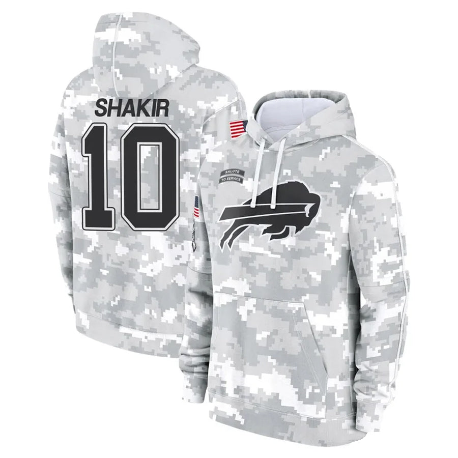 Silnrao B.Bills #10 Khalil Shakir Player Salute to Service Hoodies  Stitched Jerseys