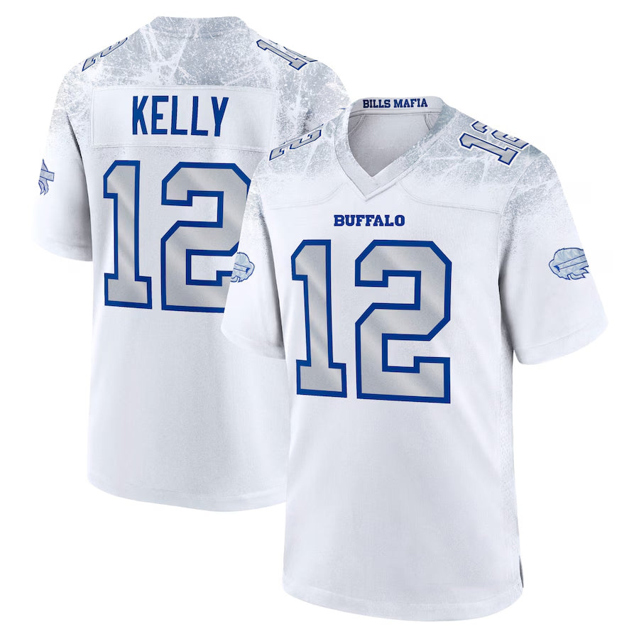 Silnrao B.Bills #12 Jim Kelly Player White Rivalries Collection Game  Stitched Jersey