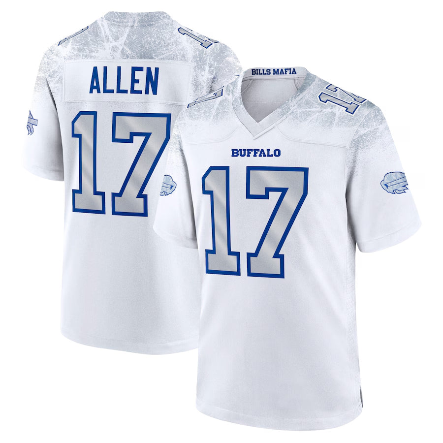 Silnrao B.Bills #17 Josh Allen Player White Rivalries Collection Game Stitched Jersey