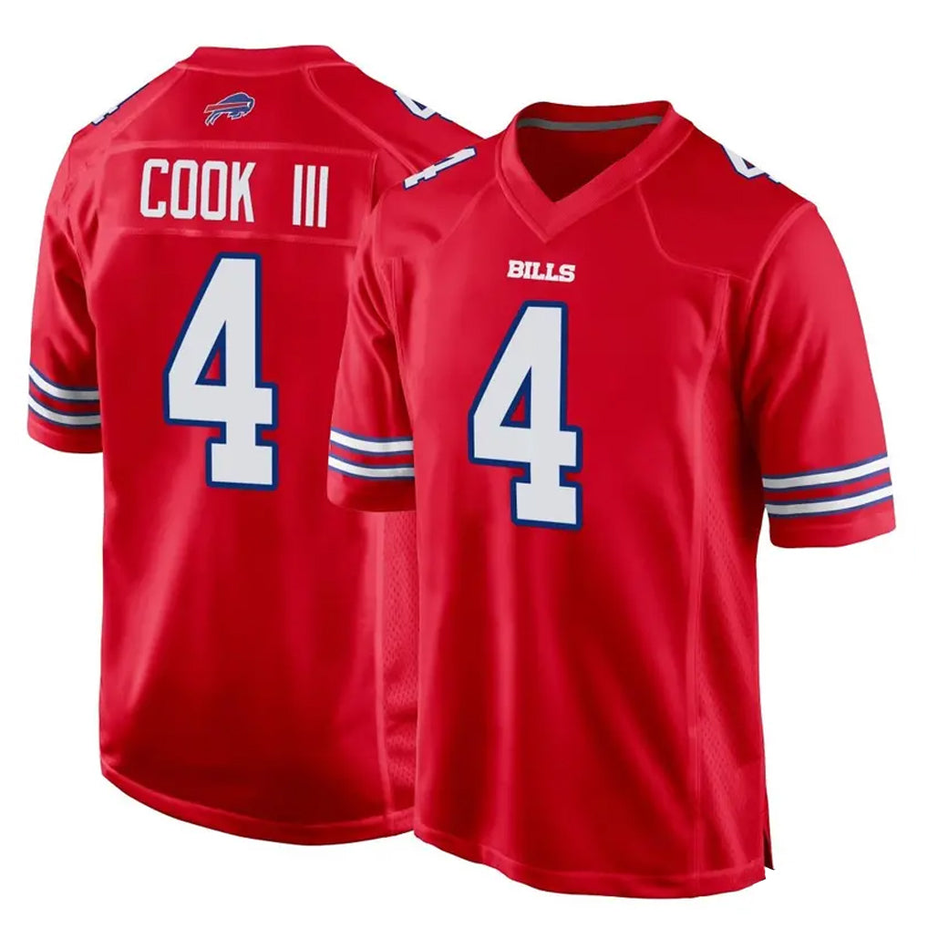 Silnrao B.Bills #4 James Cook III Player Red Home Game Stitched Jerseys