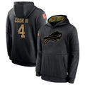 Silnrao B.Bills #4 James Cook III Player Salute to Service Black Hoodies  Stitched Jerseys