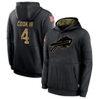 Silnrao B.Bills #4 James Cook III Player Salute to Service Black Hoodies  Stitched Jerseys
