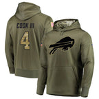 Silnrao B.Bills #4 James Cook III Player Salute to Service Hoodies Olive Stitched Jerseys