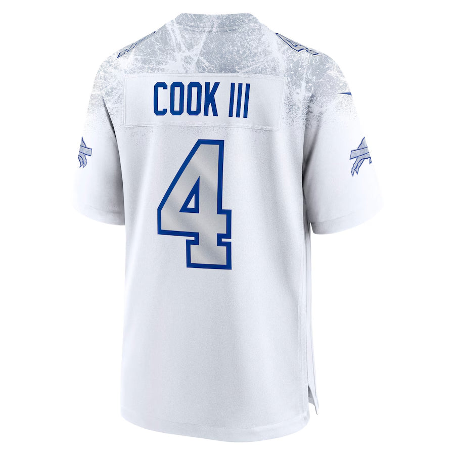 Silnrao B.Bills #4 James Cook III Player White Rivalries Collection Game Stitched Jerseys