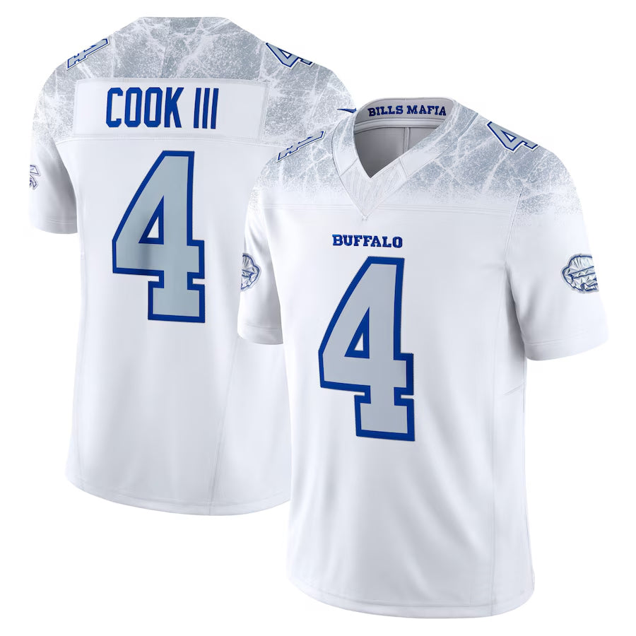 Silnrao B.Bills #4 James Cook III Player White Rivalries Collection Vapor Limited Stitched Jerseys