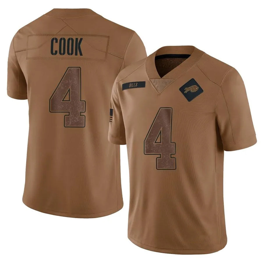 Silnrao B.Bills #4 James Cook Player Brown Salute To Service Limited Stitched Jerseys