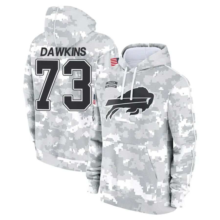 Silnrao B.Bills #73 Dion Dawkins Player Salute to Service Hoodies  Stitched Jerseys