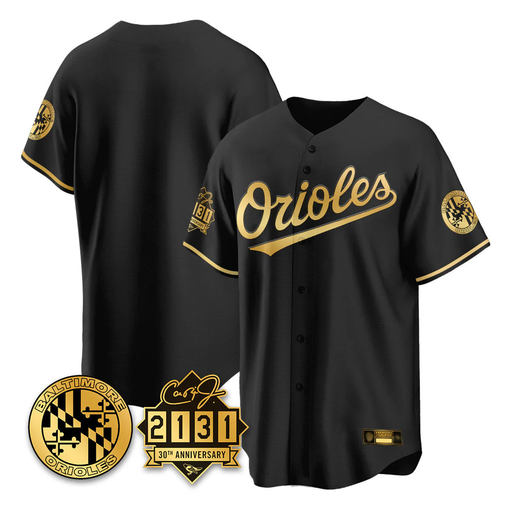 Silnrao B.Orioles Black Gold 30th Anniversary of 2131 Home Game Blank Player Stitched Jerseys
