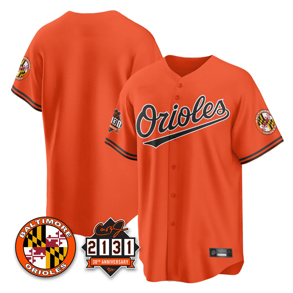 Silnrao B.Orioles Orange 30th Anniversary of 2131 Home Game Blank Player Stitched Jerseys