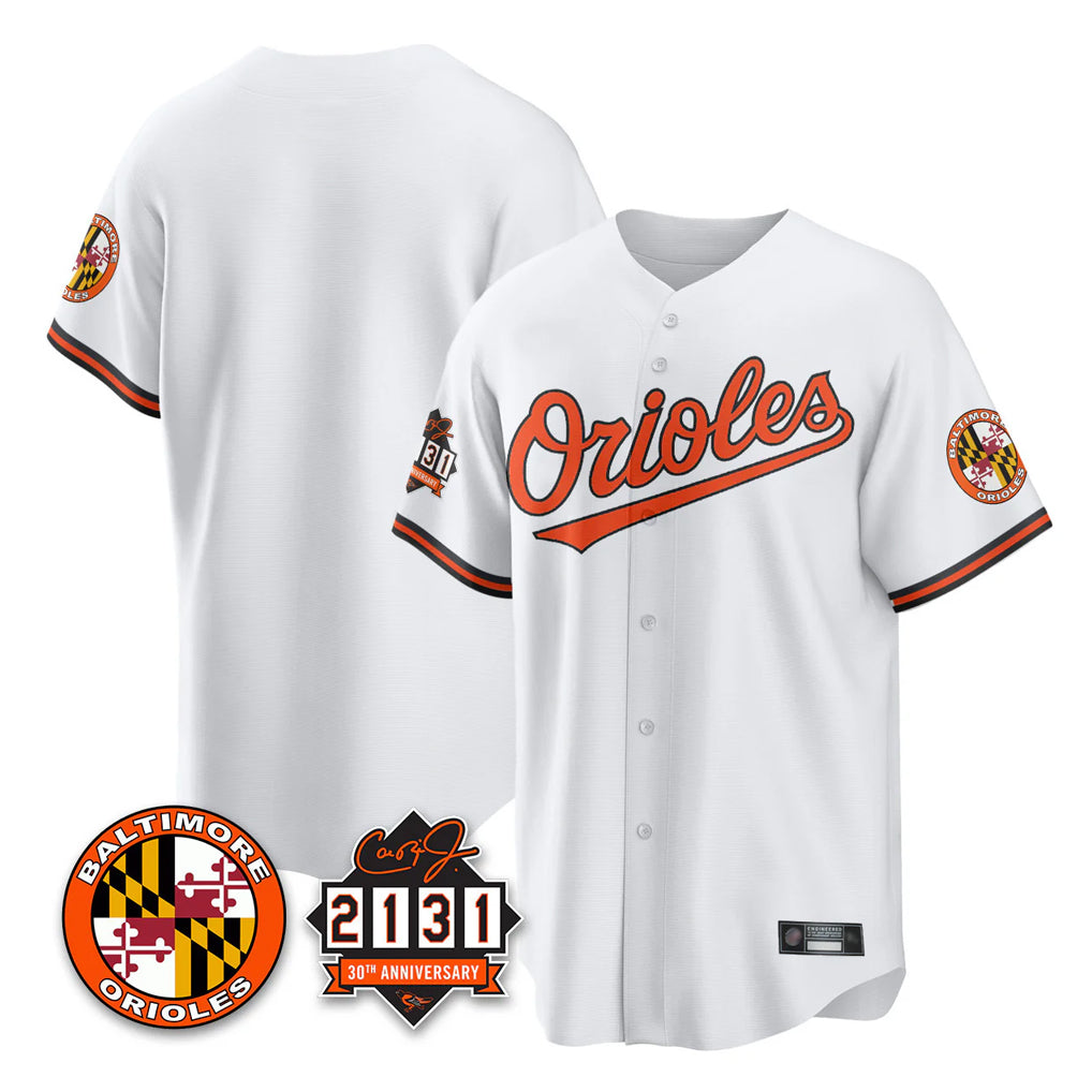 Silnrao B.Orioles White 30th Anniversary of 2131 Home Game Blank Player Stitched Jerseys