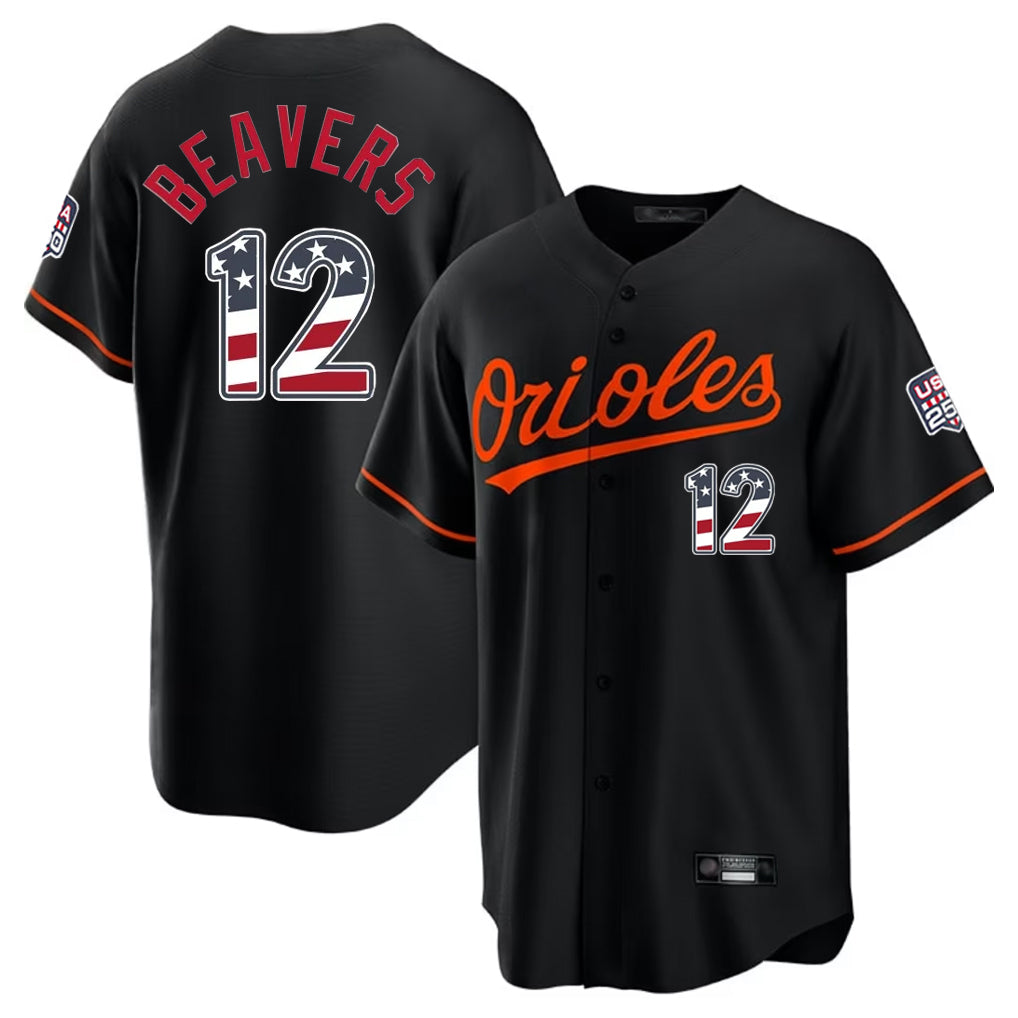 Silnrao B.Orioles #12 Dylan Beavers Player Black USA 250 Fourth of July Home Game Stitched Jerseys