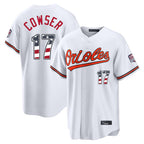 Silnrao B.Orioles #17 Colton Cowser Player White USA 250 Fourth of July Home Game Stitched Jerseys