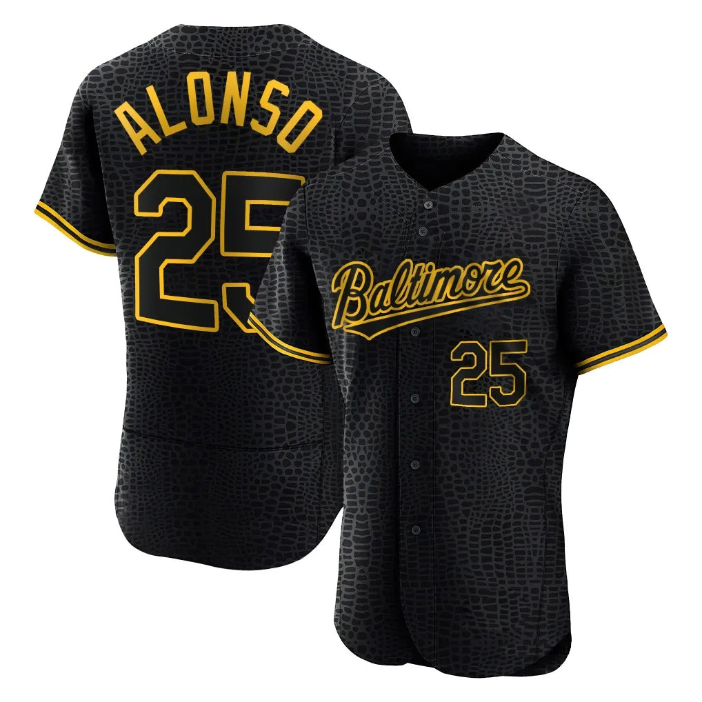 Silnrao B.Orioles #25 Pete Alonso Player Black Snake Skin City Limited Elite Home Stitched Jerseys