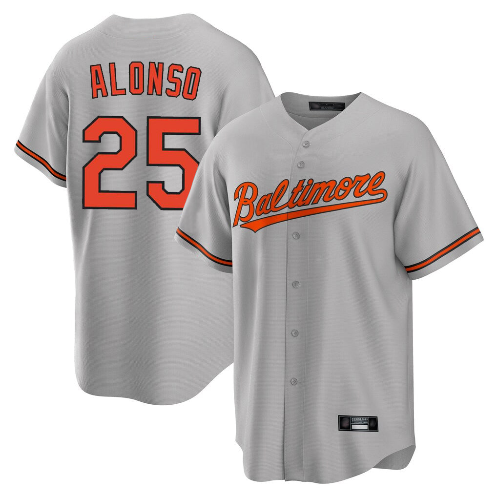 Silnrao B.Orioles #25 Pete Alonso Player Gray Home Game Stitched Jerseys
