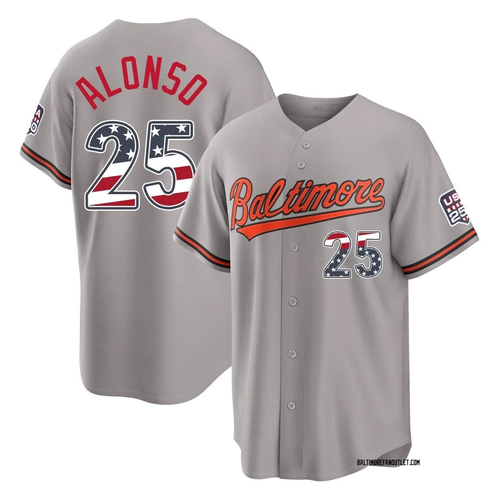 Silnrao B.Orioles #25 Pete Alonso Player Gray USA 250 Fourth of July Home Game Stitched Jerseys