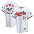 Silnrao B.Orioles #25 Pete Alonso Player White USA 250 Fourth of July Home Game Stitched Jerseys